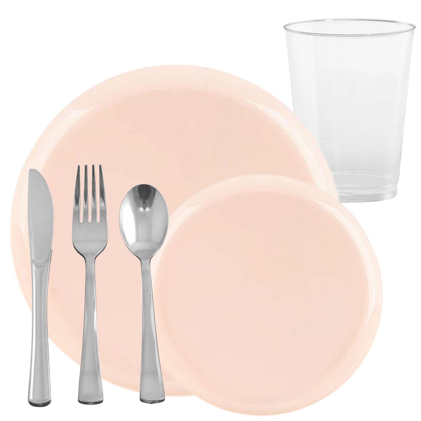 *BUY BULK* The Edge Collection Elegant Pink Disposable Plastic Dinner Tableware COMBO Set Dinnerware Sets SIMCHA Collection