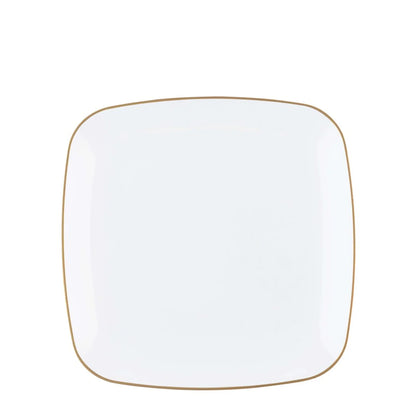 Organic Collection White and Gold Rim Square Dinner Plates 7.25" Tablesettings Blue Sky