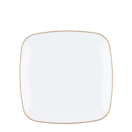 Organic Collection White and Gold Rim Square Dinner Plates 7.25" Tablesettings Blue Sky