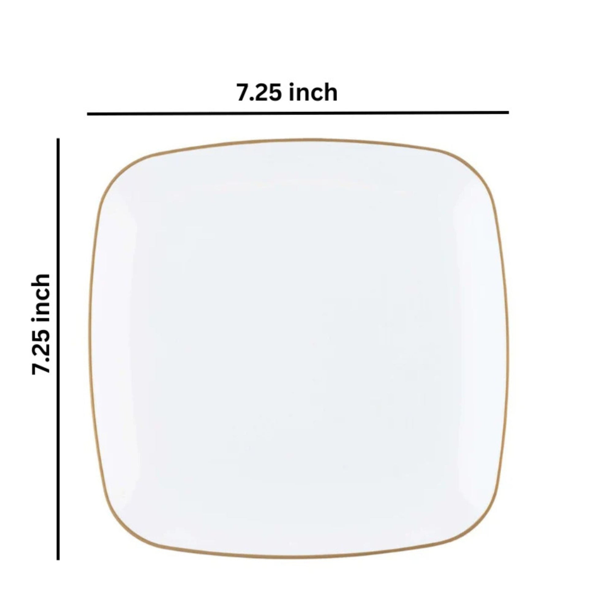 Organic 7.25" White with Gold Rim Square Plastic Disposable Dessert Plate Tablesettings Blue Sky