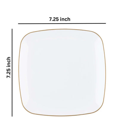 Organic 7.25" White with Gold Rim Square Plastic Disposable Dessert Plate Tablesettings Blue Sky