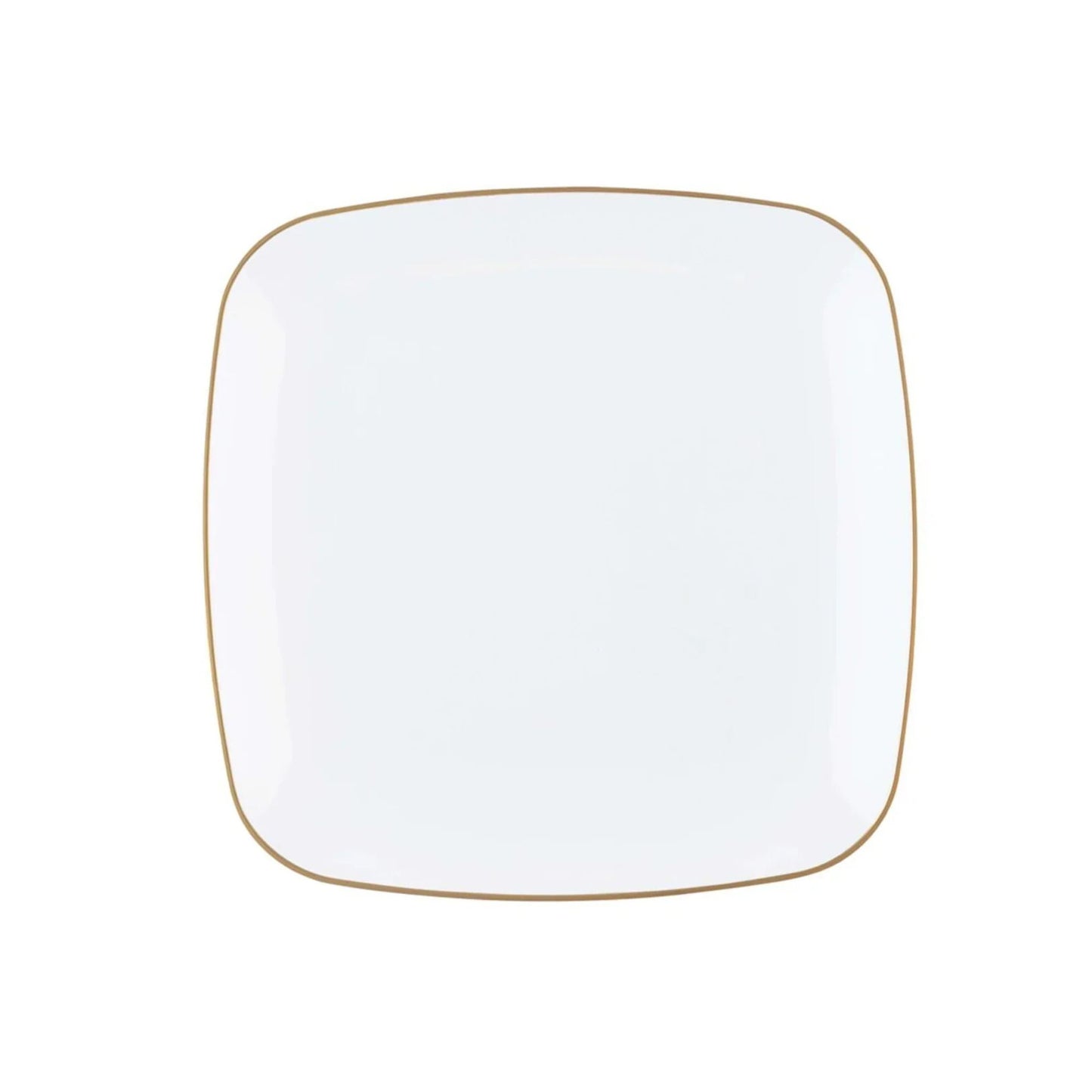 Organic 7.25" White with Gold Rim Square Plastic Disposable Dessert Plate Tablesettings Blue Sky