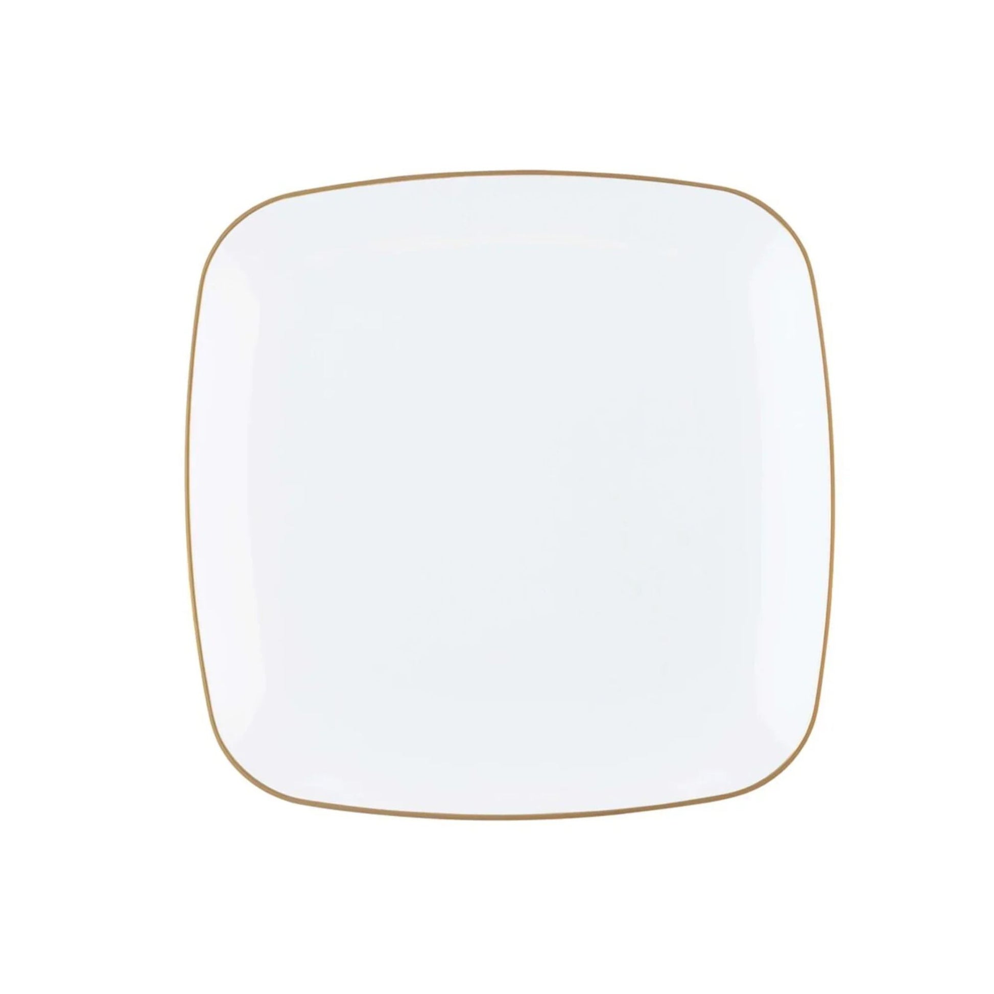 Organic 7.25" White with Gold Rim Square Plastic Disposable Dessert Plate Tablesettings Blue Sky