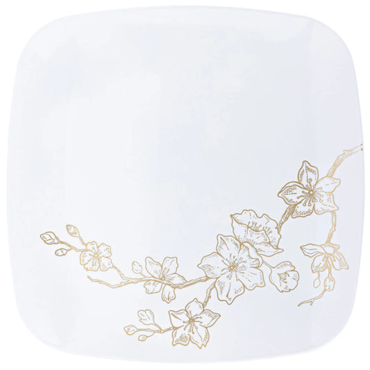 Gold Buds Collection White and Gold Square Round Dinner Plates 10" Tablesettings Blue Sky