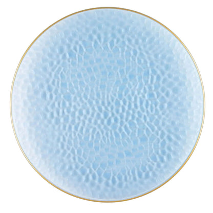 Organic Hammered 10" Blue with Gold Rim Plastic Disposable Dinner Plate Disposable Plates Blue Sky