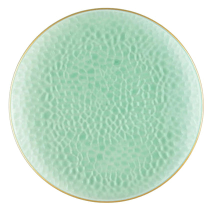 Organic Hammered 10" Green with Gold Rim Plastic Disposable Dinner Plate Disposable Plates Blue Sky