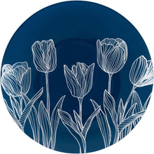 Combo Navy & White Tulip Round Plastic Dinnerware Set Elegant Plates Blue Sky   