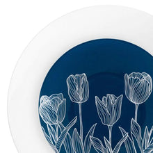 Combo Navy & White Tulip Round Plastic Dinnerware Set Elegant Plates Blue Sky   