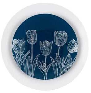 Combo Navy & White Tulip Round Plastic Dinnerware Set Elegant Plates Blue Sky   