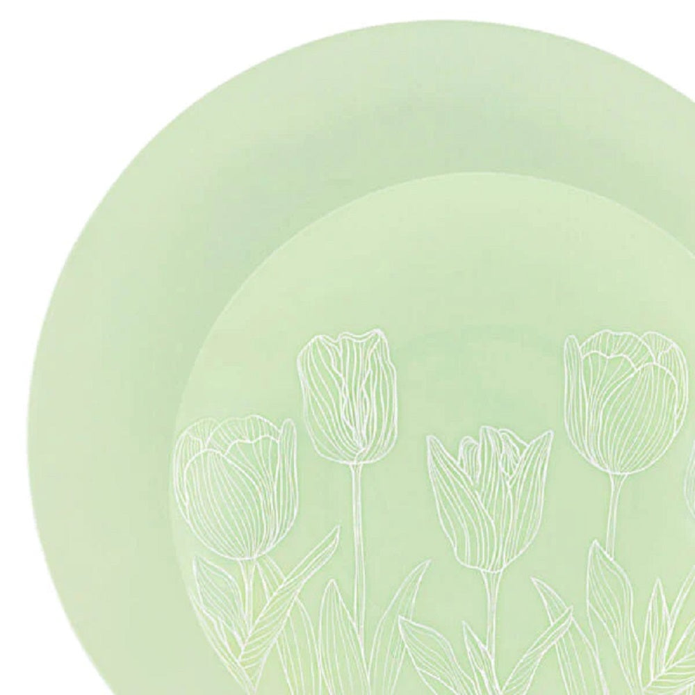 Mint Green Tulip Round 7.5 inches Salad/Dessert Plastic Plates Elegant Plates Blue Sky   