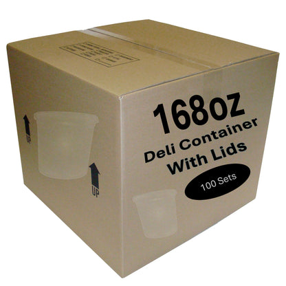 *WHOLESALE* 168oz Extra Strong Quality Heavyweight Disposable Plastic Deli Container with Lids: 100/Case