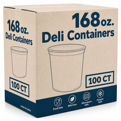 *WHOLESALE* 168oz Deli Container with Lids Heavyweight Disposable Plastic 100/Case Food Storage & Serving VeZee