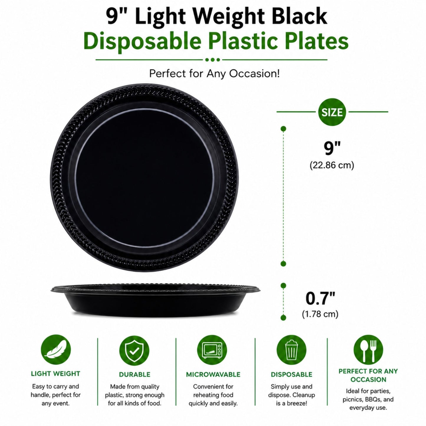 *BUY BULK* 9" Light Weight Black Disposable Plastic Plates Disposable Plates Blue Sky
