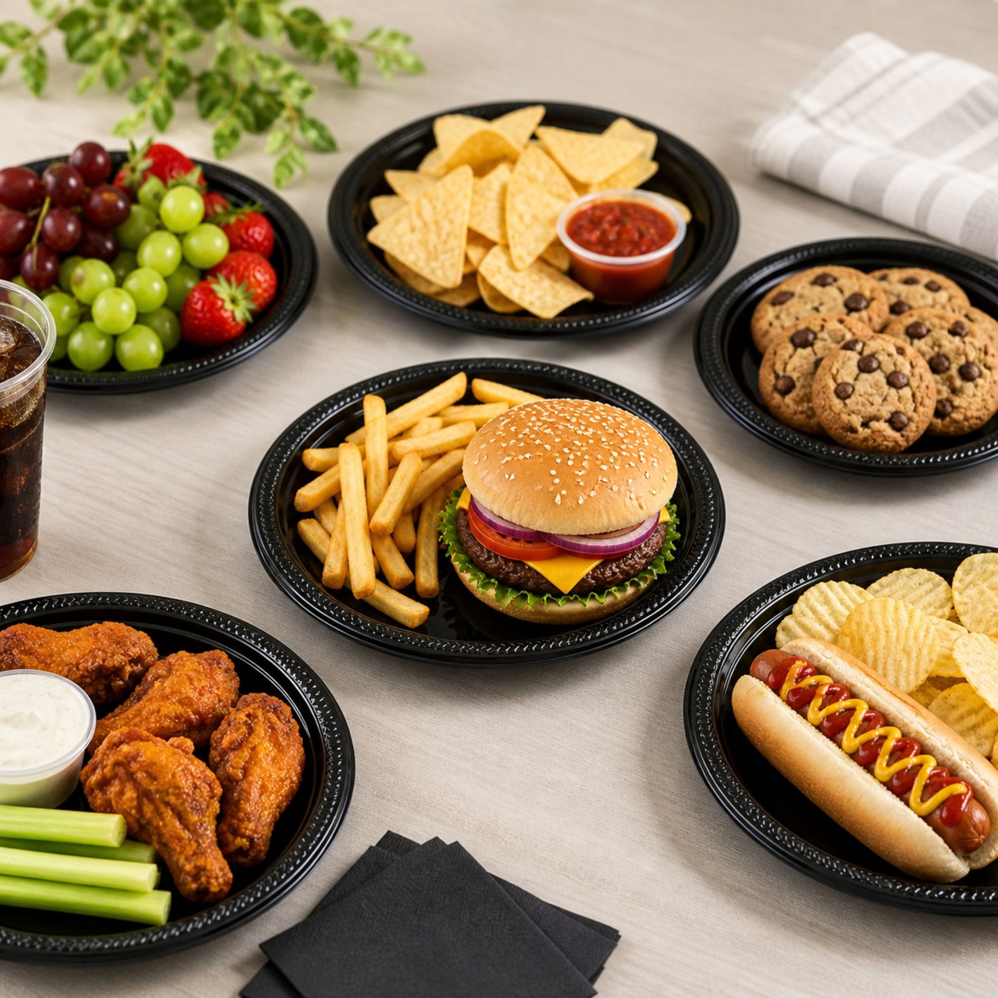 *BUY BULK* 9" Light Weight Black Disposable Plastic Plates Disposable Plates Blue Sky