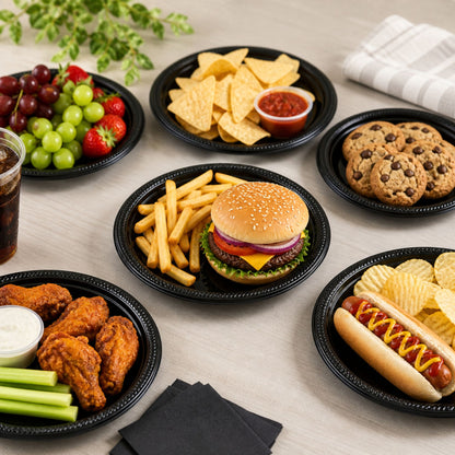 *BUY BULK* 9" Light Weight Black Disposable Plastic Plates Disposable Plates Blue Sky