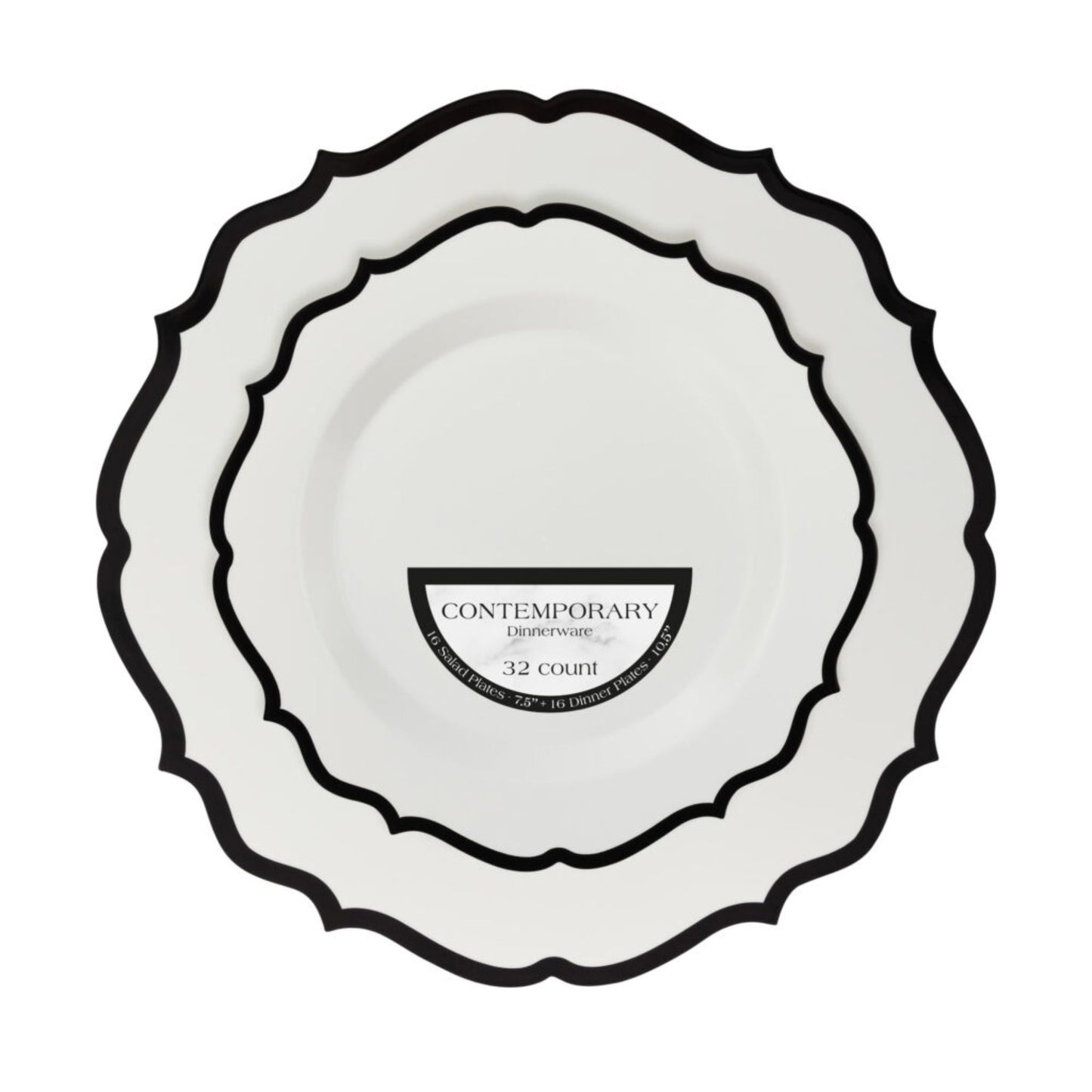 10"&7" White & Black Plastic Plates Combo Set: Contemporary