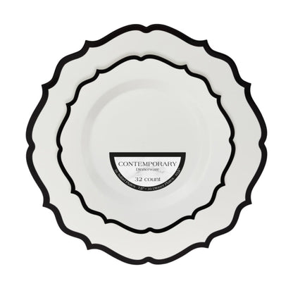 10"&7" White & Black Plastic Plates Combo Set: Contemporary