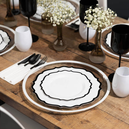 10"&7" White & Black Plastic Plates Combo Set: Contemporary