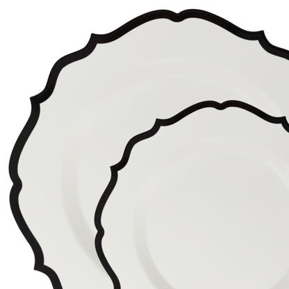 10"&7" White & Black Plastic Plates Combo Set: Contemporary