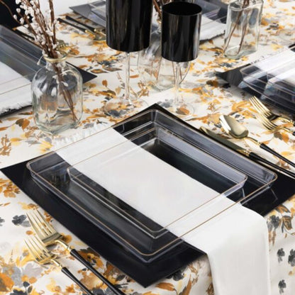 The Edge Collection 7.75" Clear with Gold Rim Square Plastic Plates Disposable Plates SIMCHA Collection