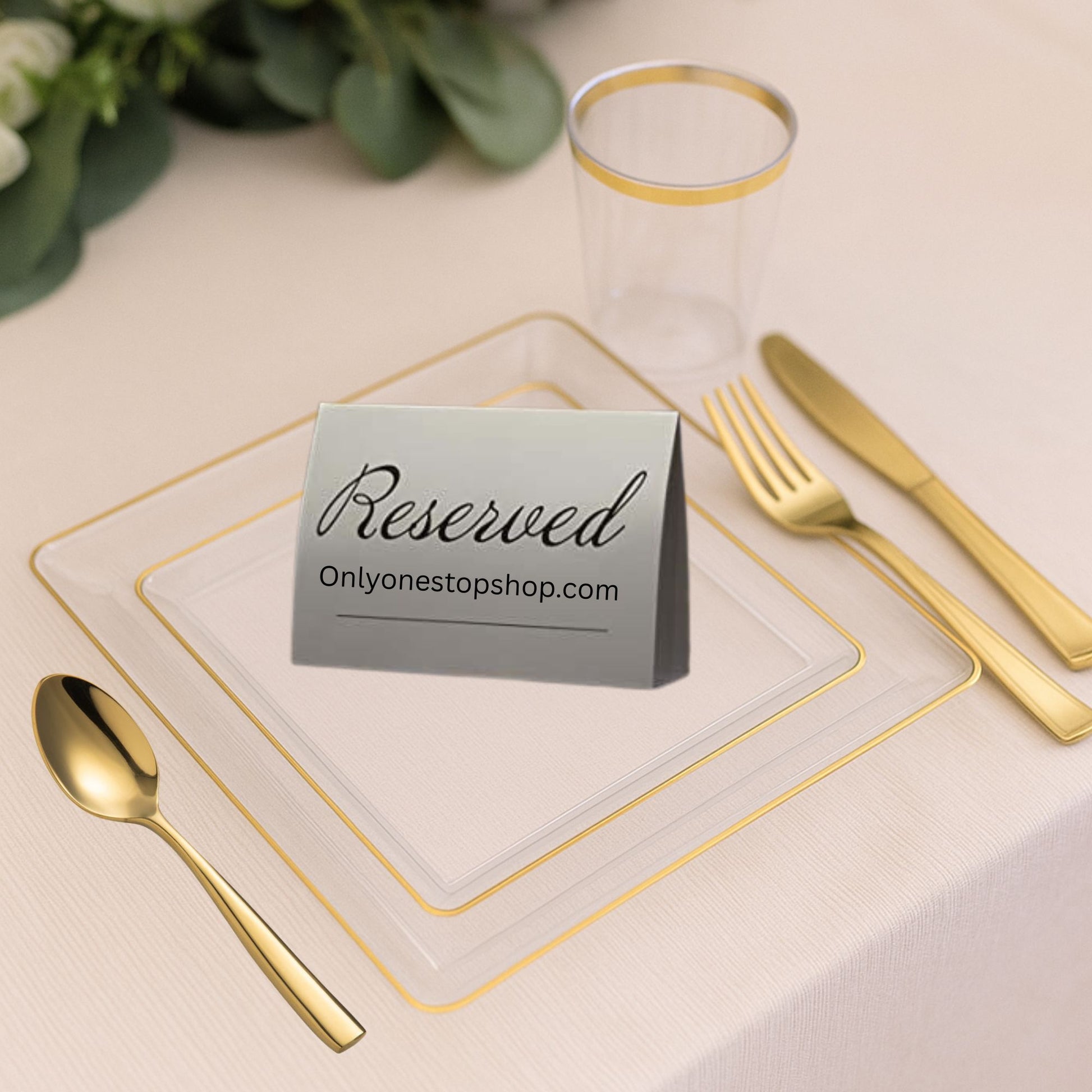 *BUY BULK* The Edge Collection Elegant Clear with Gold Rim Square Dinner Tableware COMBO Set Dinnerware Sets SIMCHA Collection