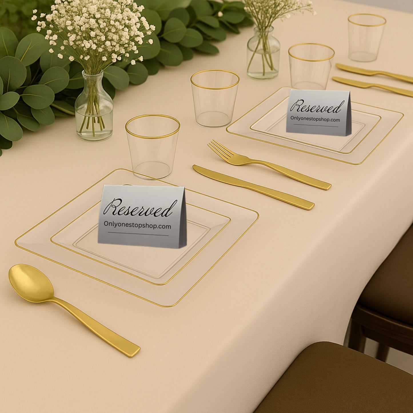 *BUY BULK* The Edge Collection Elegant Clear with Gold Rim Square Dinner Tableware COMBO Set Dinnerware Sets SIMCHA Collection