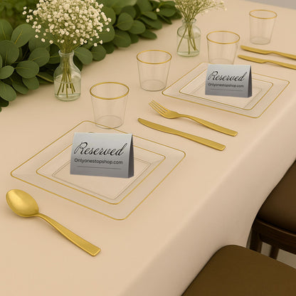 *BUY BULK* The Edge Collection Elegant Clear with Gold Rim Square Dinner Tableware COMBO Set Dinnerware Sets SIMCHA Collection