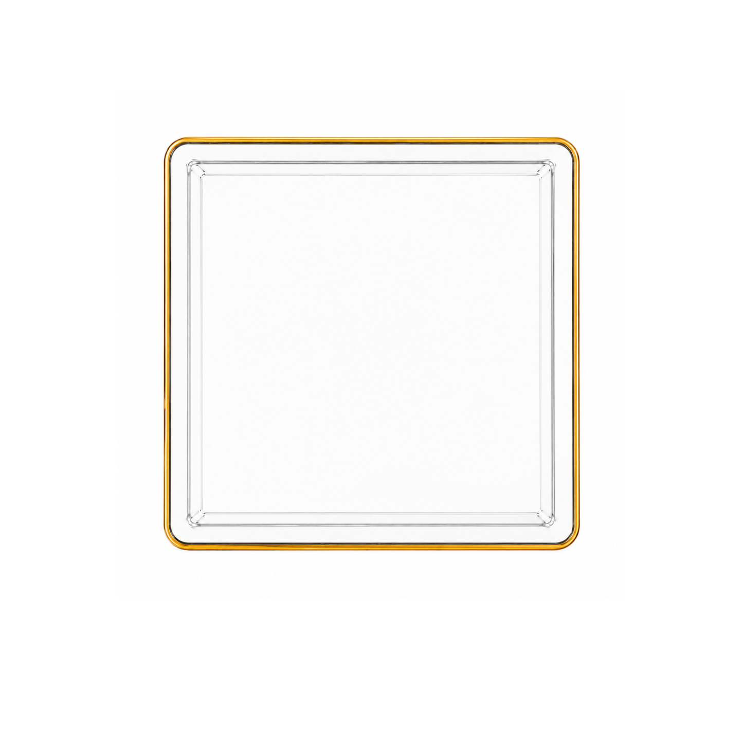 Edge 7.75" Clear with Gold Rim Square Dessert Plastic Plates Disposable Plates SIMCHA Collection