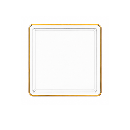 Edge 7.75" Clear with Gold Rim Square Dessert Plastic Plates Disposable Plates SIMCHA Collection
