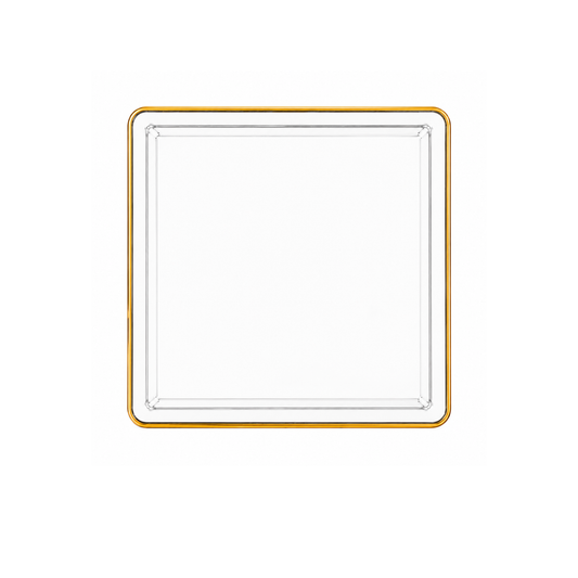 Edge 7.75" Clear with Gold Rim Square Dessert Plastic Plates Disposable Plates SIMCHA Collection