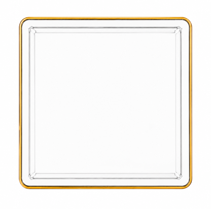 10.75"&7.75" Square Clear With Gold Rim Plastic Plates COMBO Set-Edge Combo Disposable Plates SIMCHA Collection