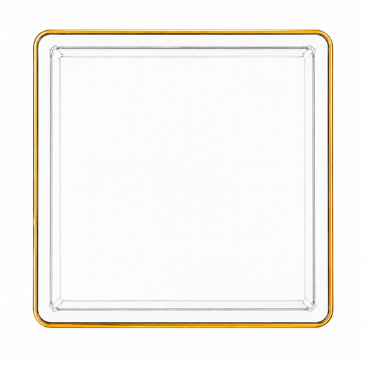 10.75"&7.75" Square Clear With Gold Rim Plastic Plates COMBO Set-Edge Combo Disposable Plates SIMCHA Collection