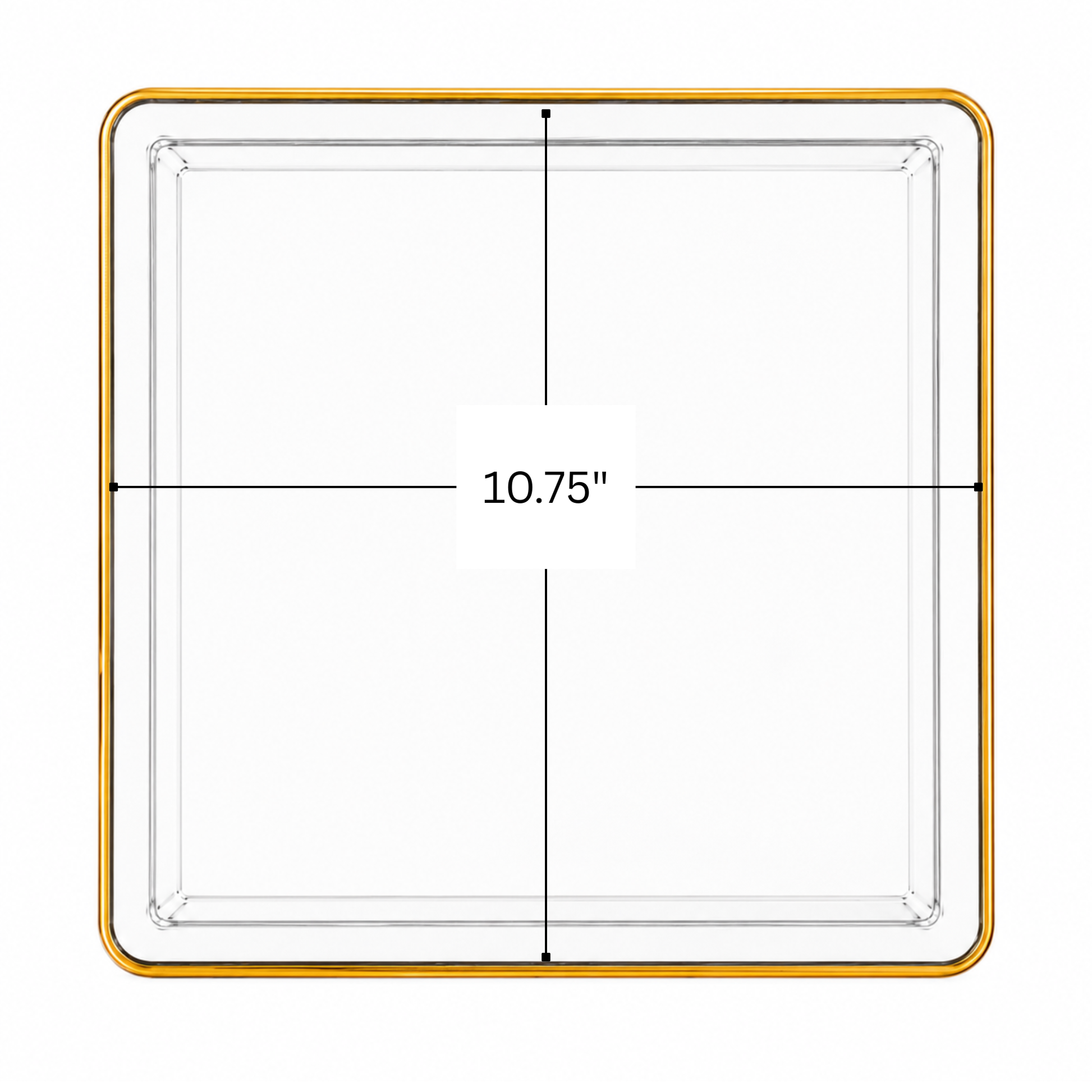Edge 10.75" Clear with Gold Rim Square Plastic Dinner Plates Disposable Plates SIMCHA Collection