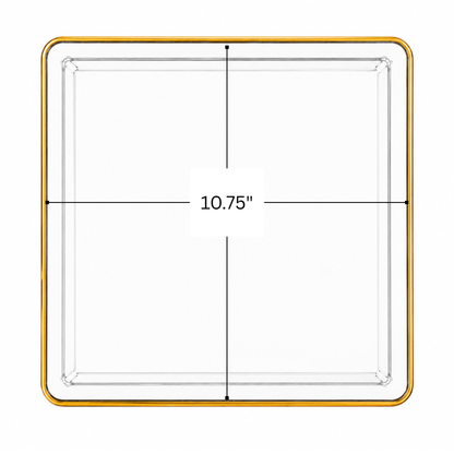 Edge 10.75" Clear with Gold Rim Square Plastic Dinner Plates Disposable Plates SIMCHA Collection