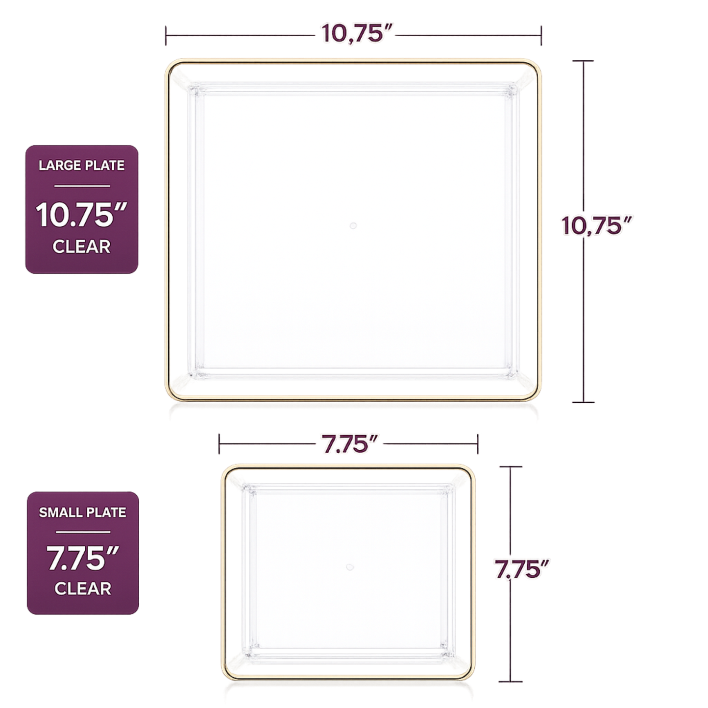 Square Clear & Gold Rim Plastic Dinnerware Set Value Pack-Edge Dinnerware Sets SIMCHA Collection