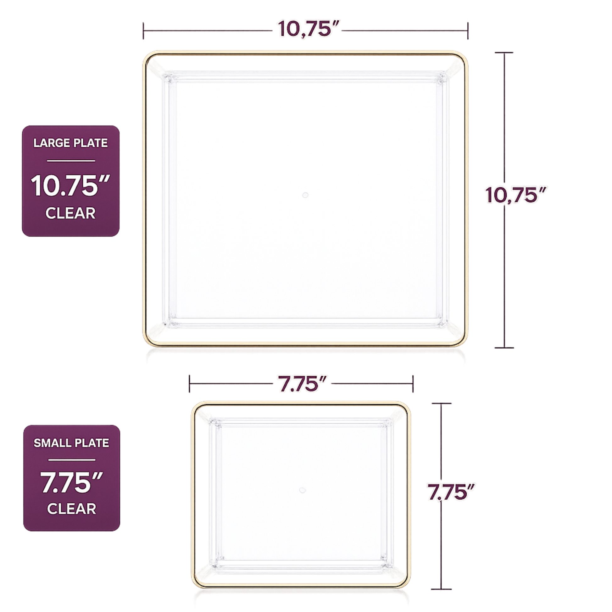 Square Clear & Gold Rim Plastic Dinnerware Set Value Pack-Edge Dinnerware Sets SIMCHA Collection