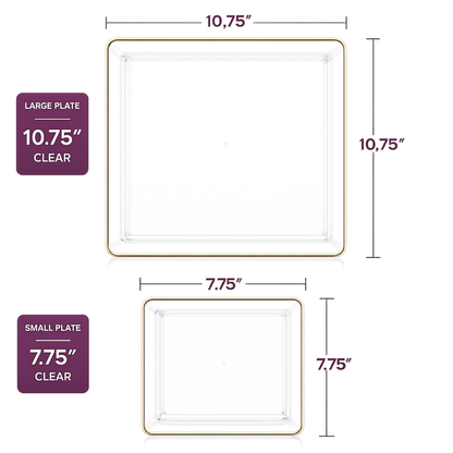 Square Clear & Gold Rim Plastic Dinnerware Set Value Pack-Edge Dinnerware Sets SIMCHA Collection