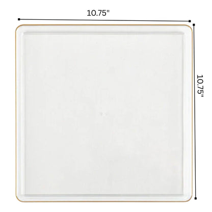COMBO SET The Edge Collection 10.75" & 7.75" Square White With Gold Rim Plastic Dinnerware Combo Disposable Plates SIMCHA Collection