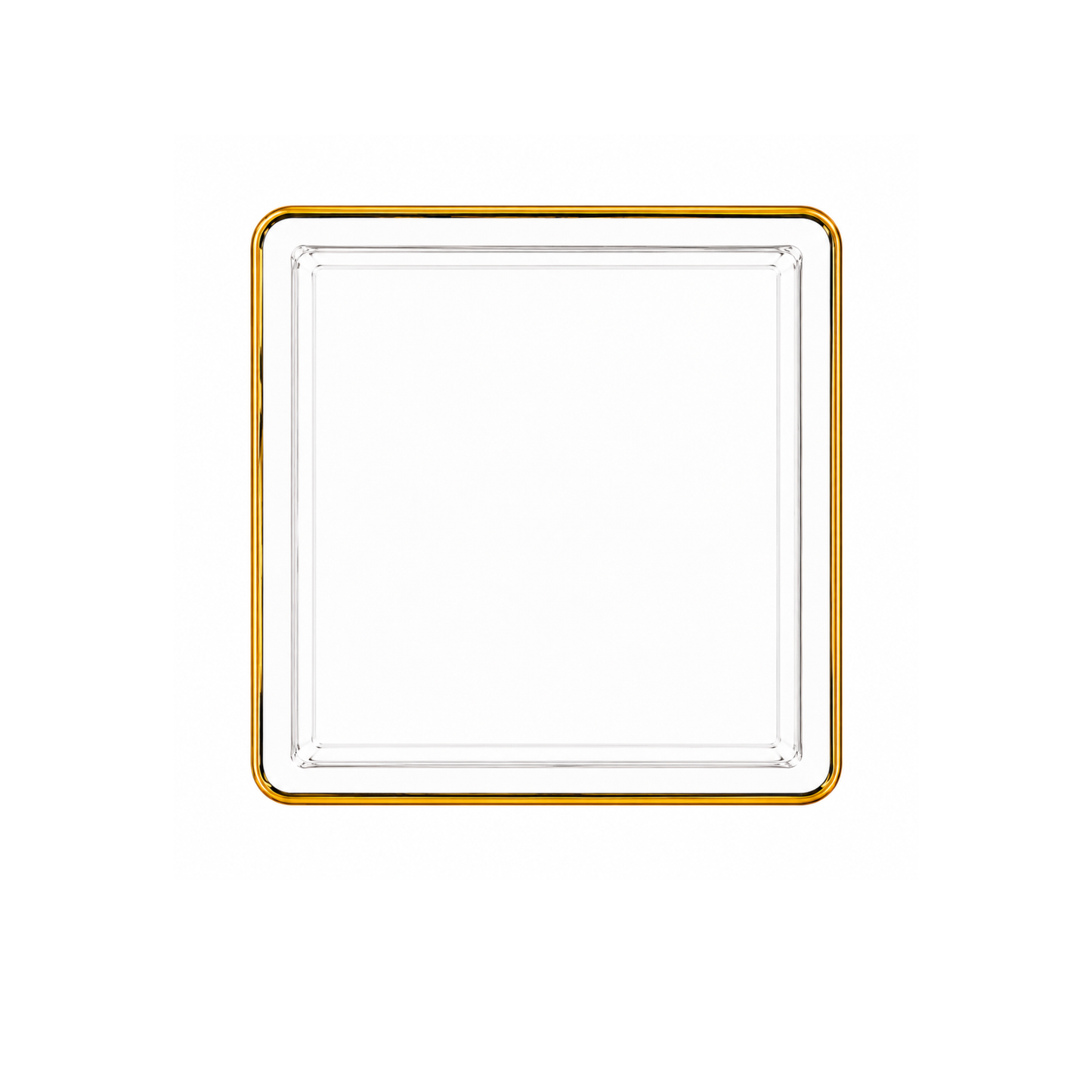 Edge 7.75" Transparent White with Gold Rim Square Dessert Plastic Plates Disposable Plates SIMCHA Collection