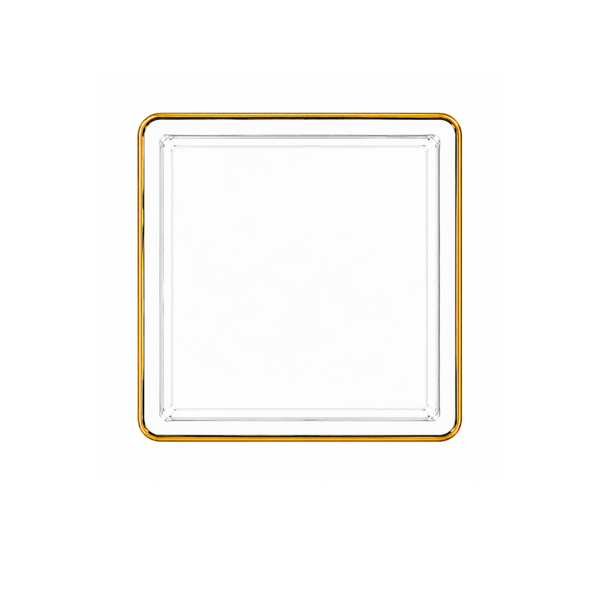 Edge 7.75" Transparent White with Gold Rim Square Dessert Plastic Plates Disposable Plates SIMCHA Collection