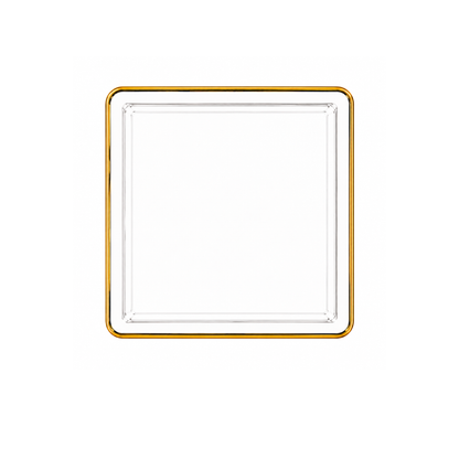 Edge 7.75" Transparent White with Gold Rim Square Dessert Plastic Plates Disposable Plates SIMCHA Collection