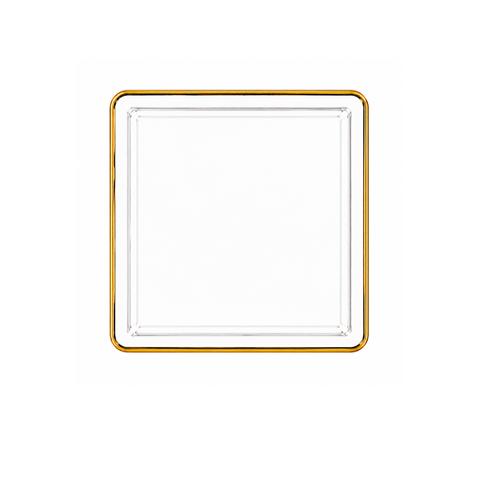Edge 7.75" Transparent White with Gold Rim Square Dessert Plastic Plates Disposable Plates SIMCHA Collection