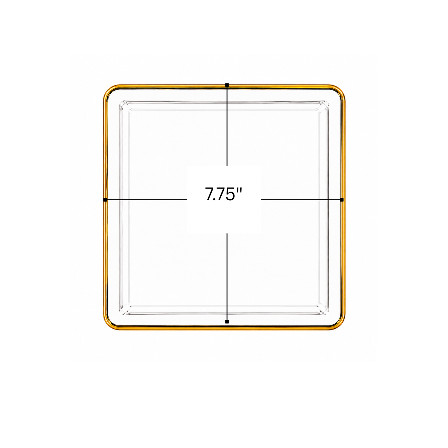 Edge 7.75" Transparent White with Gold Rim Square Dessert Plastic Plates Disposable Plates SIMCHA Collection