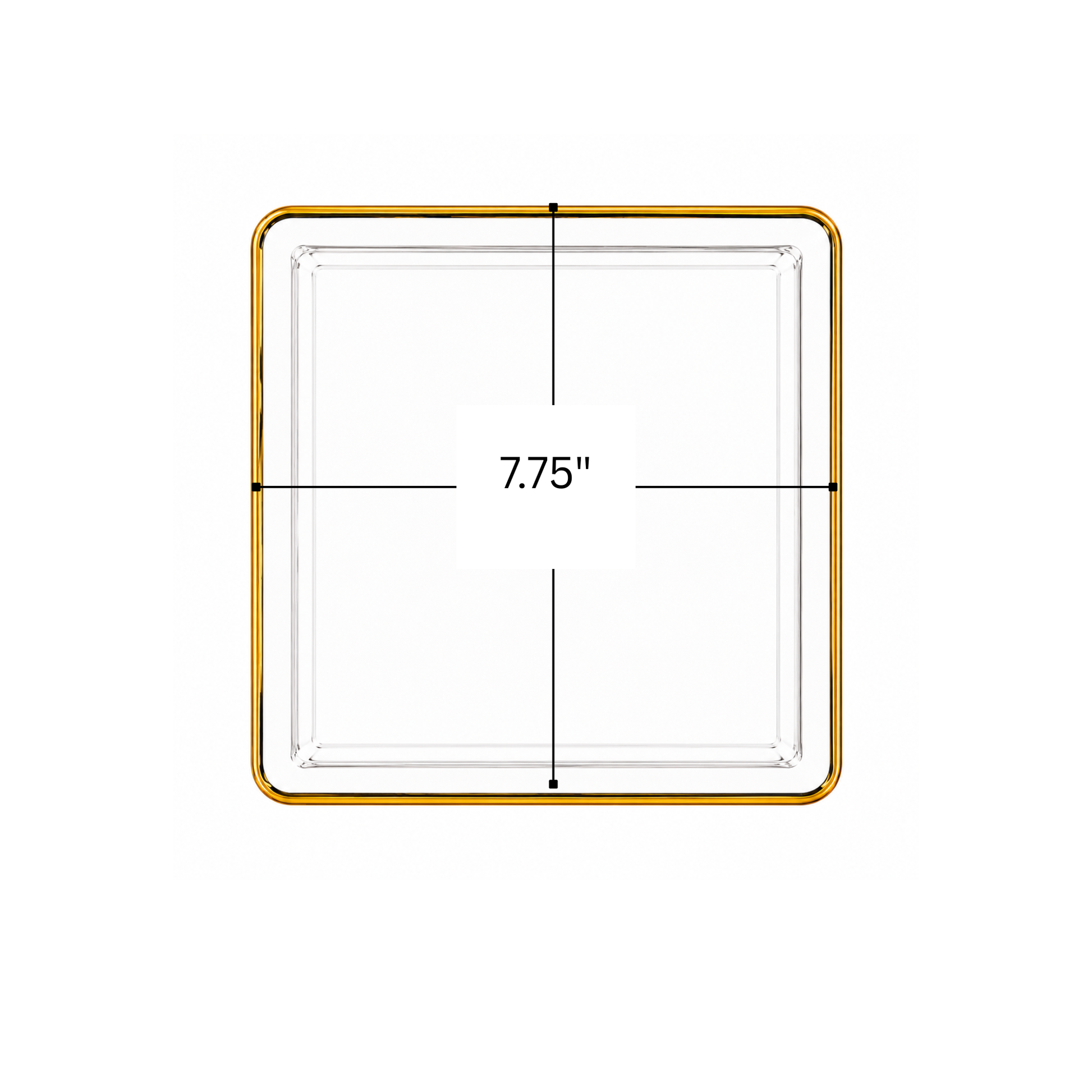 Edge 7.75" Transparent White with Gold Rim Square Dessert Plastic Plates Disposable Plates SIMCHA Collection