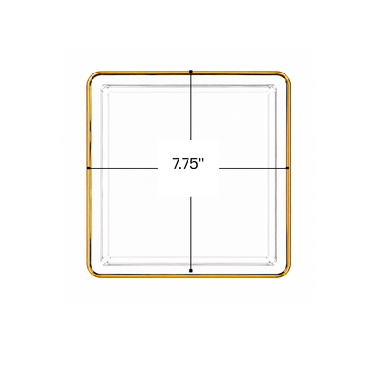 Edge 7.75" Transparent White with Gold Rim Square Dessert Plastic Plates Disposable Plates SIMCHA Collection