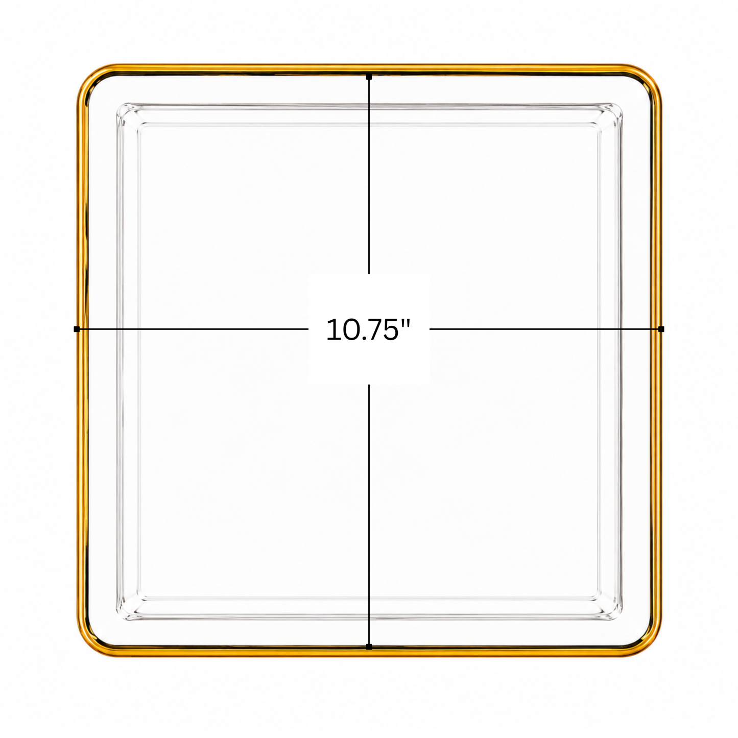 Edge 10.75" Transparent White with Gold Rim Square Plastic Dinner Plates Disposable Plates SIMCHA Collection