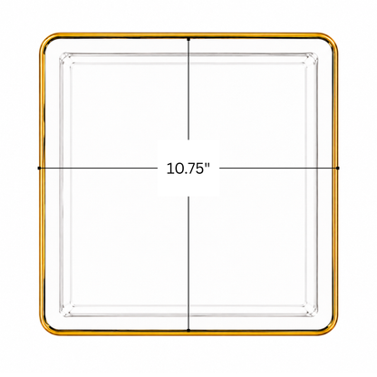 Edge 10.75" Transparent White with Gold Rim Square Plastic Dinner Plates Disposable Plates SIMCHA Collection
