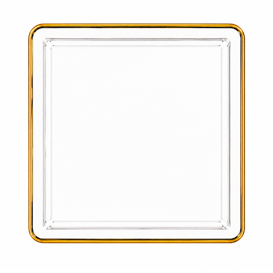 10.75"&7.75" Square White With Gold Rim Plastic Plates COMBO Set-Edge Combo Disposable Plates SIMCHA Collection