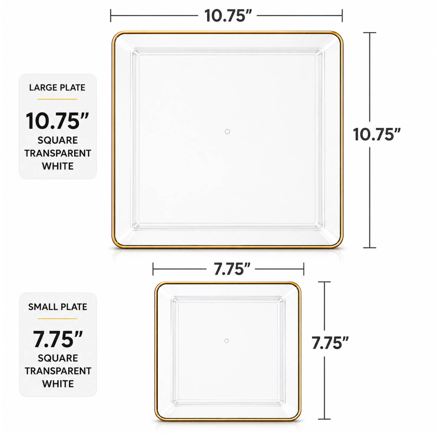Square White & Gold Rim Plastic Dinnerware Set Value Pack-Edge Dinnerware Sets SIMCHA Collection