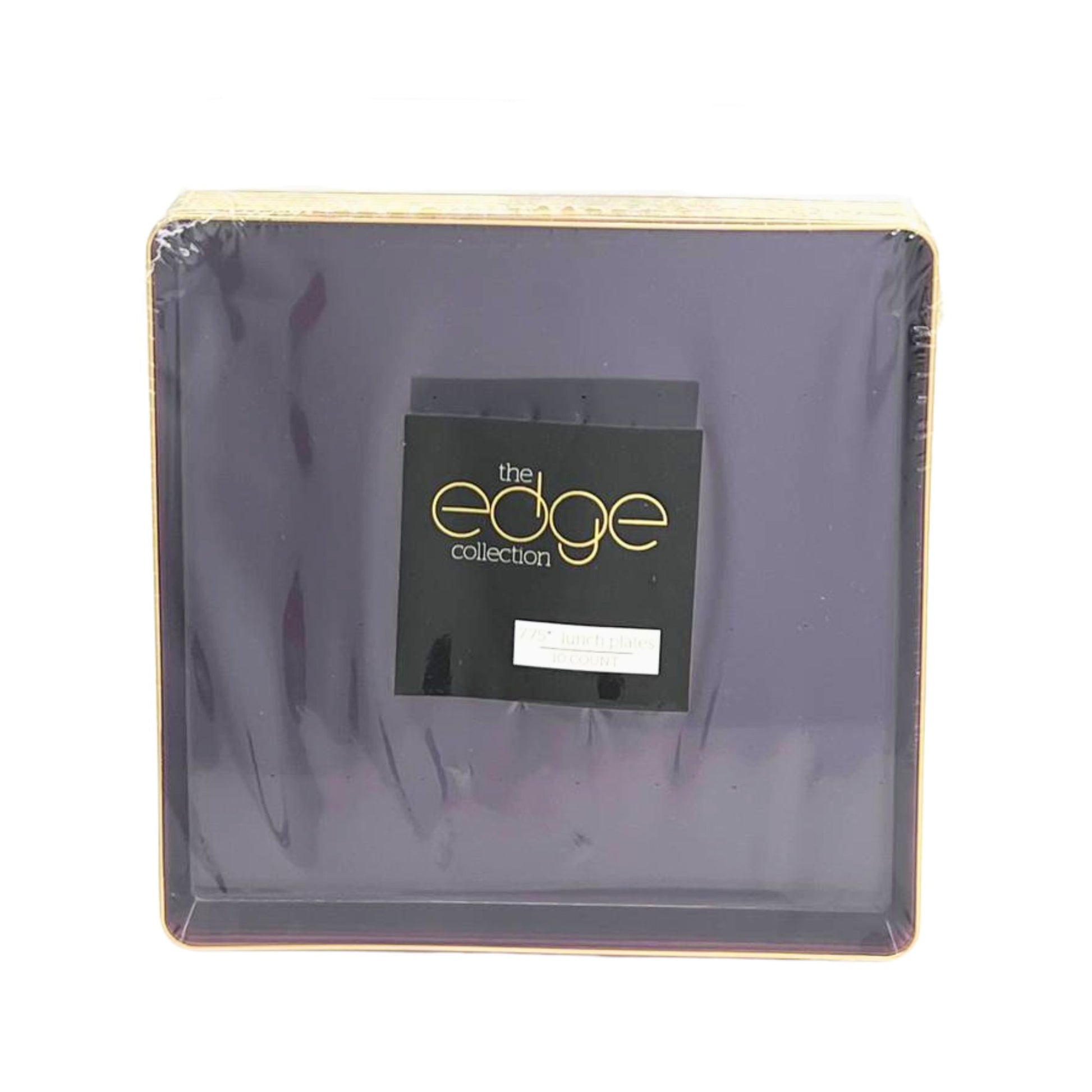 The Edge Collection 7.75" Transparent Purple with Gold Rim Square Plastic Plates Disposable Plates SIMCHA Collection